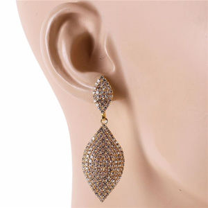 Gold Tone Rhinestone Leaf Earring